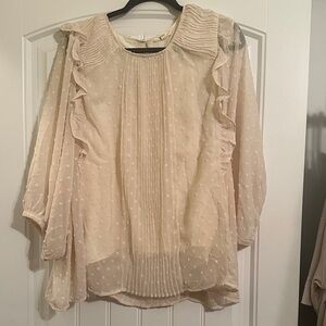 Size 2X Easel Elegant Cream Swiss Dot Sheer sleeve Women's Top